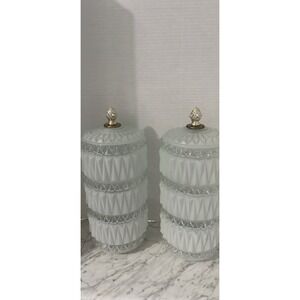 Vtg MCM Frosted Glass Hollywood Regency Style Diamond Swag Pendant Light Shades